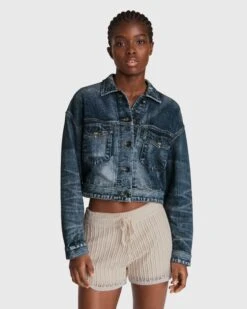 Rag & Bone Miramar Cropped Cotton Trucker Jacket For Women Mel