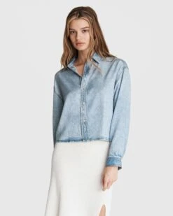 Rag & Bone Charlie Liquid Miramar Cropped Shirt For Women Luna
