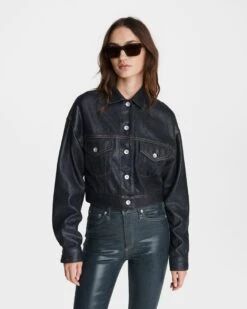 Rag & Bone Crop Denim Trucker For Sale Clear Coated