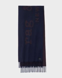 Rag & Bone Skinny Addison Recycled Wool Scarf For Sale Navy/ Matter Brown